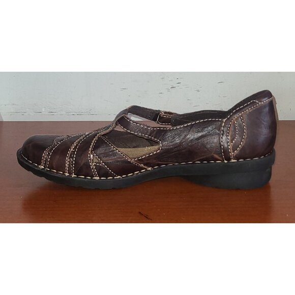 Clarks Womens Shoes 7M Bendables Brown Leather Strap Flat Stitched - Picture 5 of 8